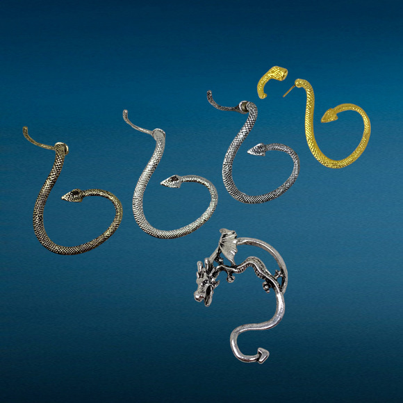 Lot 5 x Serpent Snake Dragon Ear Climber Earrings Pierced 2.5" Silver Gold Tone - Picture 1 of 6